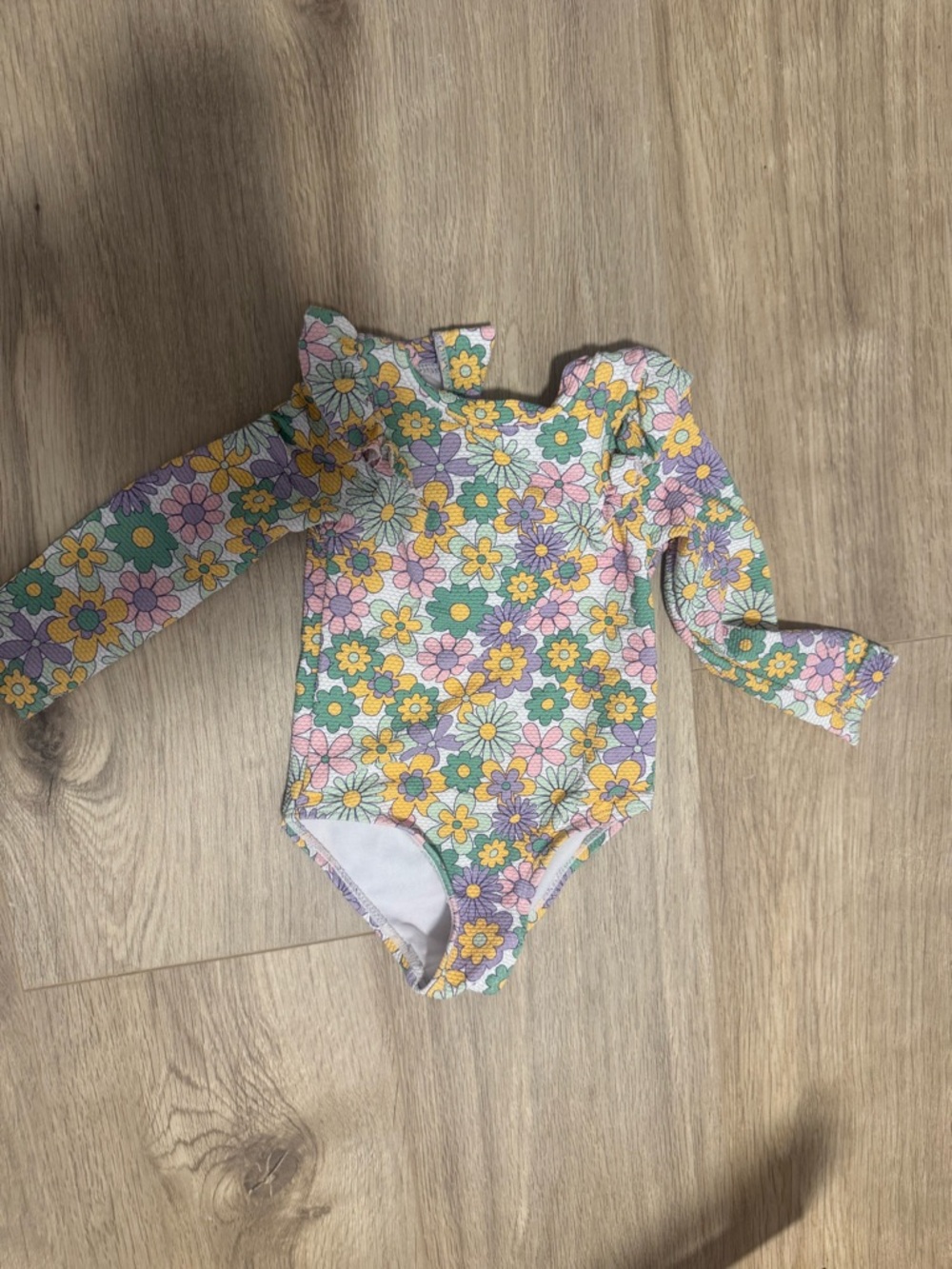 Hanna Andersson Floral Ruffle-Shoulder One-Piece Swimsuit - Pink, Yellow & Green